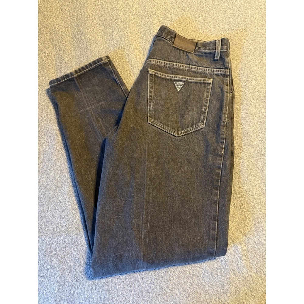 Vintage Guess Jeans Pascal 39075 Mens Tapered Black Denim 36x34 Triangle USA 90s